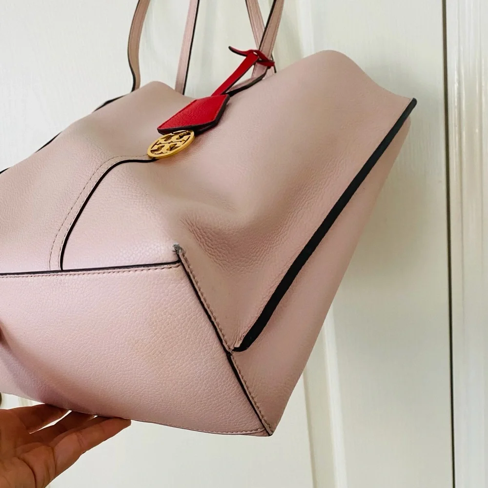 $398 Tory Burch Perry Pink Pebble Leather Triple Compartment Tote/Shoulder Bag